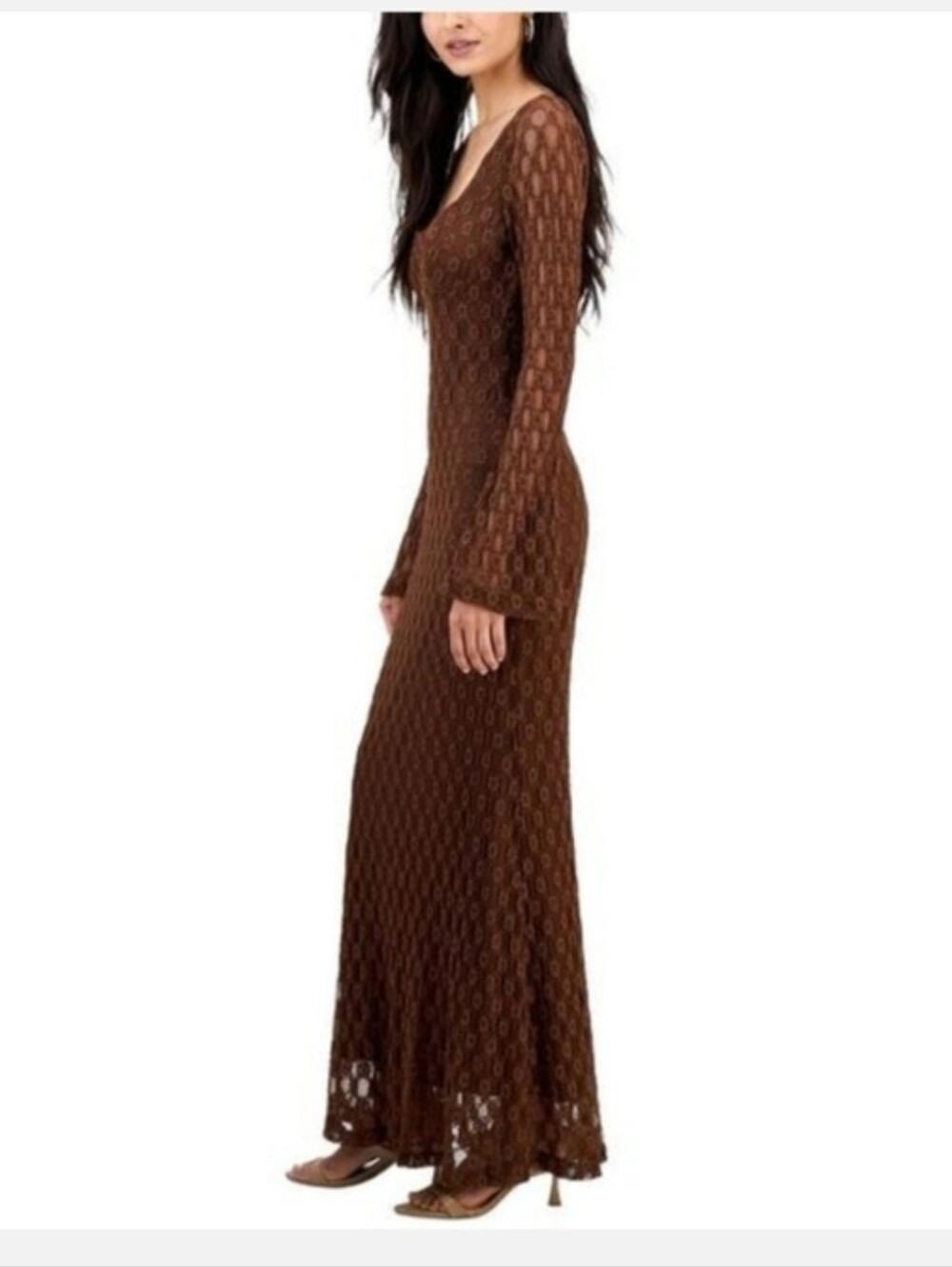 Bardot Womens EvanniaBell-Sleeve Brown Long Sleeve Maxi Dress - Size S - Picture 2 of 7